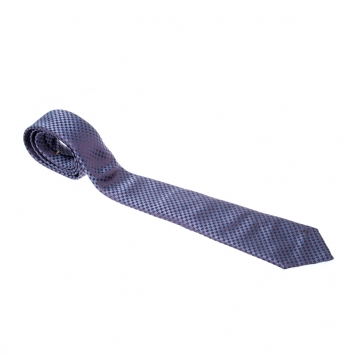 Pre Owned Louis Vuitton Navy Blue Petit Damier Pattern Jacquard Silk Classic Tie