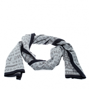 Pre Owned Louis Vuitton Grey Wool Article de Voyage Wool Scarf