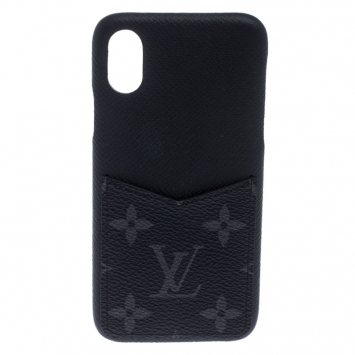 Pre Owned Louis Vuitton Black Monogram Eclipse Leather Xs Iphone Case 