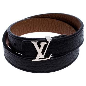 Pre Owned Louis Vuitton LV Initials Black/Brown Reversible Leather Double Wrap Bracelet