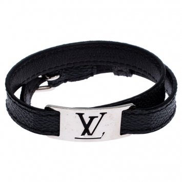 Pre Owned Louis Vuitton Damier Graphite Silver Tone Sign It Bracelet 