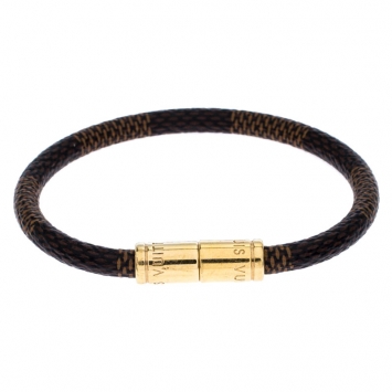 Pre Owned Louis Vuitton Keep It Damier Canvas Gold Tone Bracelet  