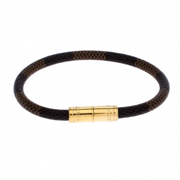 Pre Owned Louis Vuitton Keep It Damier Canvas Gold Tone Bracelet 