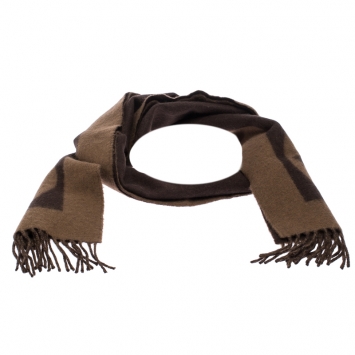 Pre Owned Louis Vuitton Brown Monogram Wool Muffler 