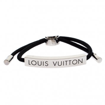 Pre Owned Louis Vuitton Black Corded Silver Tone Space Bracelet