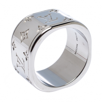 Pre Owned Louis Vuitton Monogram Silver Tone Band Ring Size L