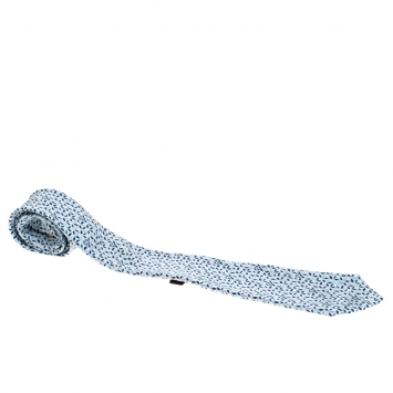 Pre Owned Louis Vuitton Pale Blue Monogram Print Traditional Silk Tie