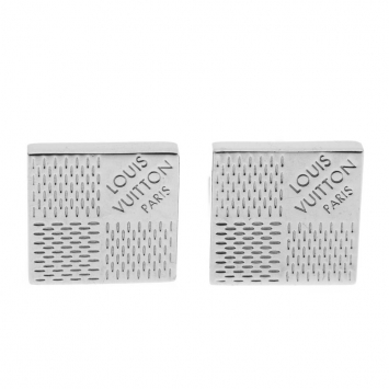 Pre Owned Louis Vuitton Damier Motif Silver Tone Cufflinks 
