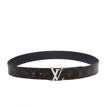 Pre Owned Louis Vuitton Monogram Canvas and Black Leather Initiales Reversible Belt 100CM