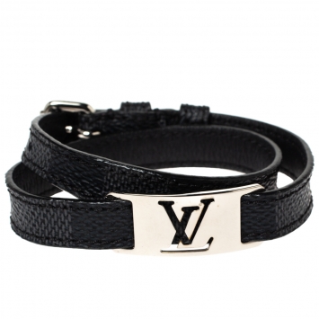 Pre Owned Louis Vuitton Damier Graphite Silver Tone Sign It Wrap Bracelet 
