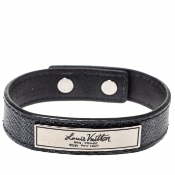 Pre Owned Louis Vuitton Damier Graphite Canvas Logo Plaque Bracelet 