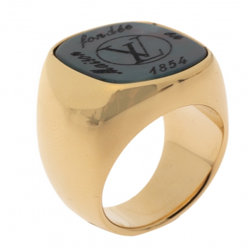 Pre Owned Louis Vuitton Gold Tone Maison Fondée en 1854 Signet Ring M