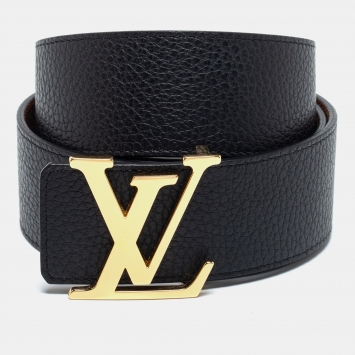 Pre Owned Louis Vuitton Black Taurillon Leather LV Initiales Reversible Belt 90