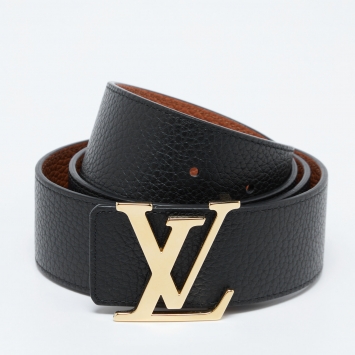 Pre Owned Louis Vuitton Black Taurillon Leather LV Initiales Reversible Belt 95CM