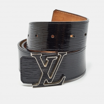 مملوكة مسبقًا Louis Vuitton Black Black Epi Electric Leather LV Intials Belt 85CM