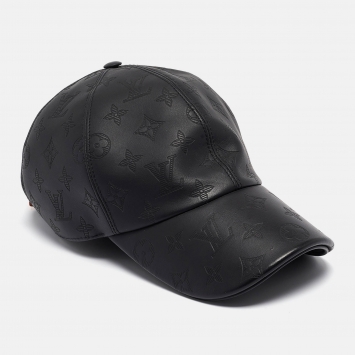 Pre Owned Louis Vuitton Black Monogram Shadow Leather Cap
