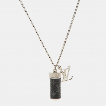Pre Owned Louis Vuitton Silver Tone Monogram Eclipse Charms Necklace