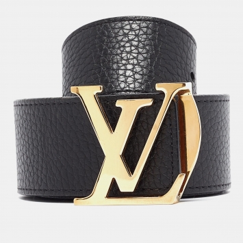 Pre Owned Louis Vuitton Black/Brown Leather LV Initiales Reversible Belt 110 CM