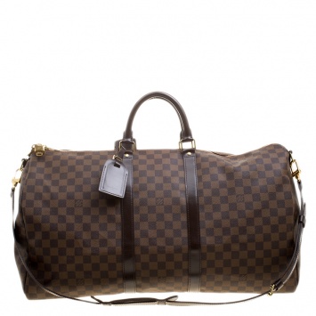 Pre Owned Louis Vuitton Damier Ebene Canvas Keepall Bandouliere 55