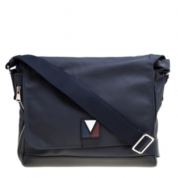 Pre Owned Louis Vuitton Black Leather V Line Messenger Bag