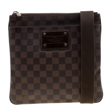 Pre Owned Louis Vuitton Damier Ebene Brooklyn Pochette Plate Bag