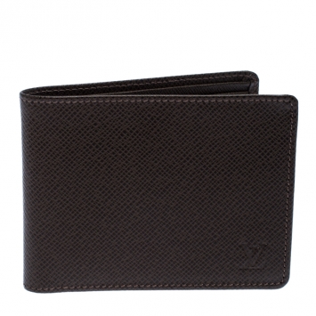 Pre Owned Louis Vuitton Brown Taiga Leather Multiple Wallet