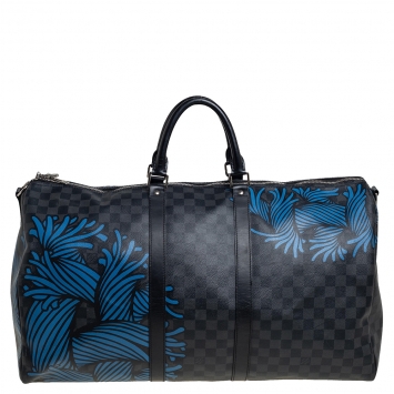 Pre Owned Louis Vuitton Damier Graphite Canvas Christopher Nemeth Blue Rope Keepall Bandouliere 55