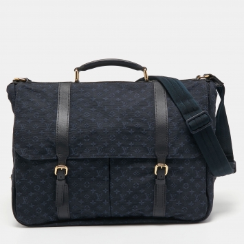 Pre Owned Louis Vuitton Navy Blue Mini Lin Maman Bag