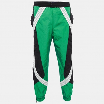 Pre Owned Louis Vuitton Green Virgil Abloh Technical Nylon Damier Trackpants M