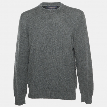 Pre Owned Louis Vuitton Grey Monogram Cashmere Half and Half Sweater L