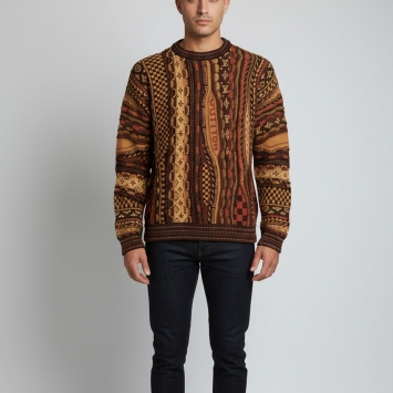 مملوكة مسبقًا Louis Vuitton Brown Jacquard Knit Crewneck Sweater M