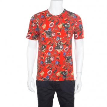 Pre Owned Louis Vuitton Red Demonic Owl Printed Cotton T-Shirt M