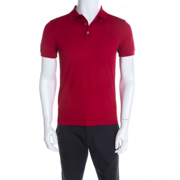 Pre Owned Louis Vuitton Red Cotton Honeycomb Knit Short Sleeve Polo T-Shirt S