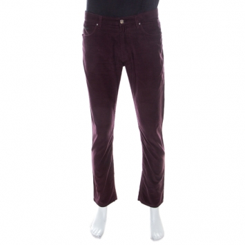 Pre Owned Louis Vuitton Burgundy Corduroy Slim Fit Pants L