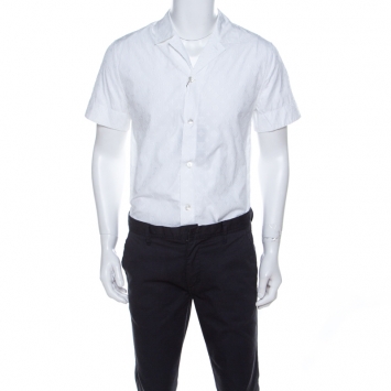 Pre Owned Louis Vuitton White Monogram Fil Coupé Cotton Short Sleeve Shirt S