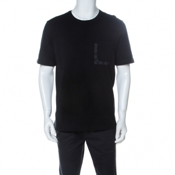Pre Owned Louis Vuitton Black Cotton Damier Ebene Pocket Patch T Shirt XL