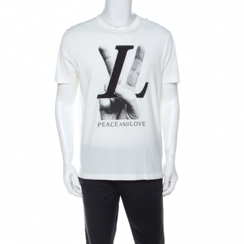Pre Owned Louis Vuitton Cream Cotton Peace and Love T-Shirt M 