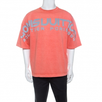 Pre Owned Louis Vuitton Peach Cotton Reflective Logo Oversized T-Shirt XS 