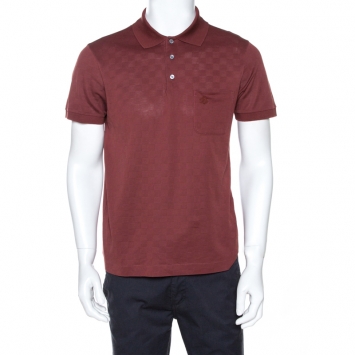 Pre Owned Louis Vuitton Brick Red Damier Pique Polo T-Shirt M