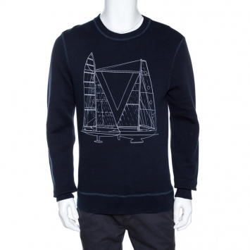 Pre Owned Louis Vuitton Navy Blue Sailboat Print Cotton Sweatshirt M