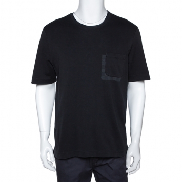 Pre Owned Louis Vuitton Black Cotton Damier Ebene Pocket Patch T Shirt XL