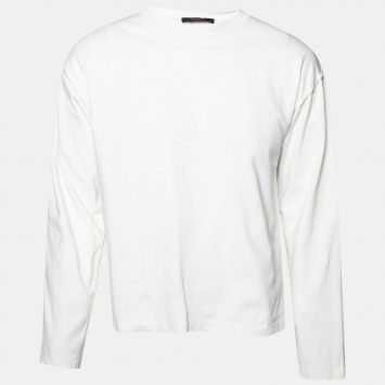 Pre Owned Louis Vuitton White Cotton Inside Out Long Sleeve Crew Neck T-Shirt S 