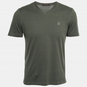Pre Owned Louis Vuitton Olive Green Cotton Logo Embroidered Short Sleeve T-Shirt M