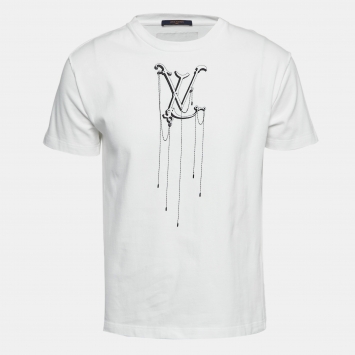 Pre Owned Louis Vuitton White Cotton Logo Embroidered Short Sleeve T-Shirt S