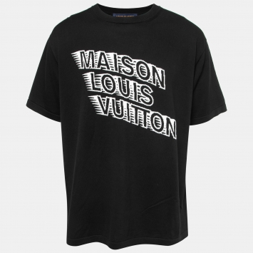 Pre Owned Louis Vuitton Black Intarsia Logo Knit Short Sleeve T-Shirt XL