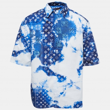 Pre Owned Louis Vuitton Blue Monogram Bandana Cotton Short-Sleeve Shirt XXL