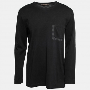 Pre Owned Louis Vuitton Black Cotton Damier Pocket Detail Long Sleeve T-Shirt XXL