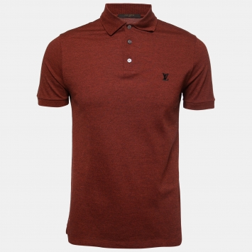 Pre Owned Louis Vuitton Brown Melange Cotton Polo T-Shirt S