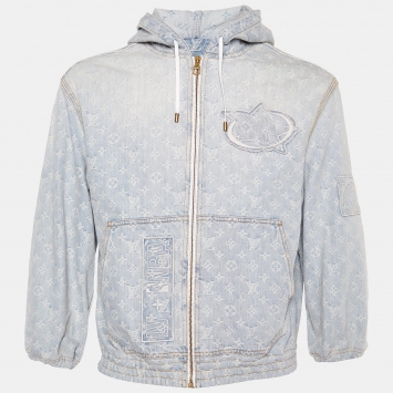 Pre Owned Louis Vuitton X NBA Blue Monogram Denim Hooded Jacket XS