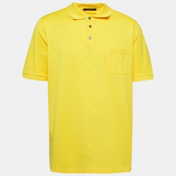 Pre Owned Louis Vuitton Yellow Patterned Cotton Knit Polo T-shirt 5L
